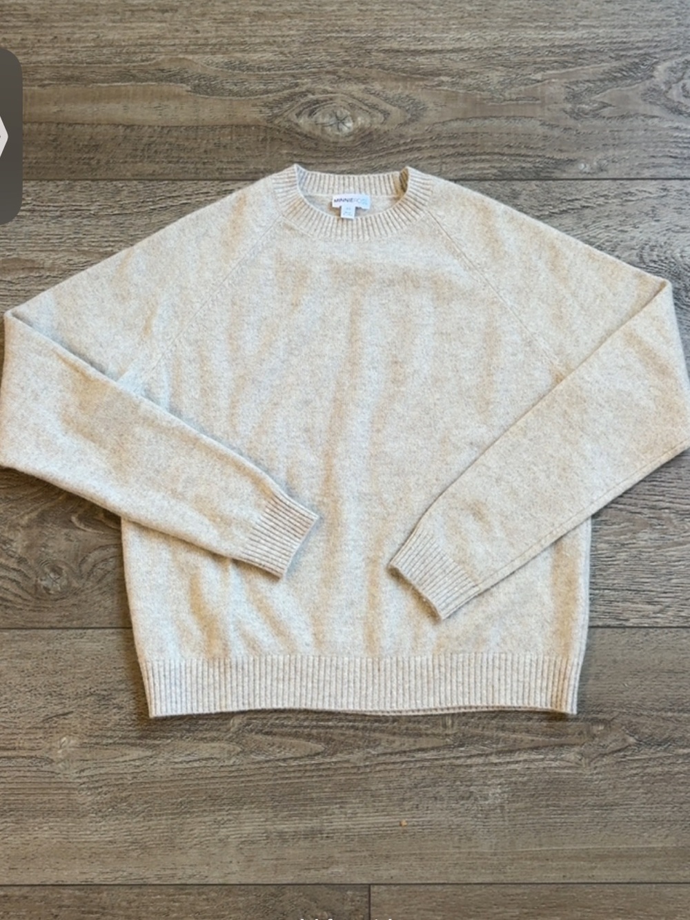 NWOT Minnie Rose Crewneck Cashmere Lightweight Sweater in Tan